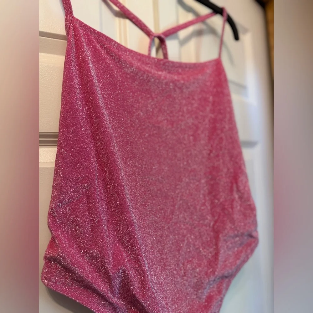 SKIMS Glitter Swim One Piece in Magenta Pink Glitter Fabric- Size 4X